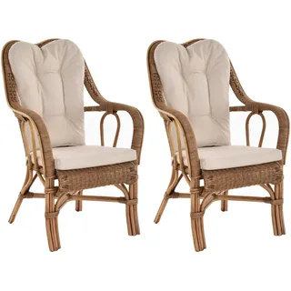 Krines Home Loungesessel Set/2 Rattan Wintergartensessel Harrison Wintergarten Rattansessel (2-St., 2er-Set), hohe Rückenlehne mit Armlehne braun