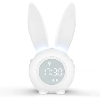 EXTSUD LED Nachtlicht Kinder Lichtwecker Cute Rabbit Kinderwecker, Creative Nachttischlampe Snooze-Funktion zeitgesteuertes Nachtlicht weiß