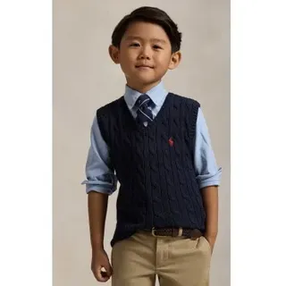 Polo Ralph Lauren für Jungen. 322702300026 Marineblaue Baumwollweste mit Zopfmuster (2años= 94/100cm), Lässig, Baumwolle, Kinderbekleidung