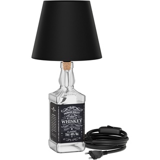 ledscom.de Tischlampe FLAKO, Textilkabel schwarz, Lampenschirm schwarz, inkl. E27 Lampe, Energieeffizienzklasse A (warmweiß, 4,2 W, 958lm) ohne Flasche