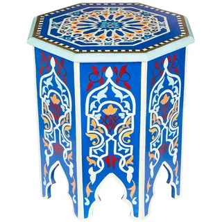 Marrakesch Orient & Mediterran Interior Nachttisch Deko Wohnaccessoire Blau Holz, 40cm Orientalisch Handarbeit Wohnzimmer