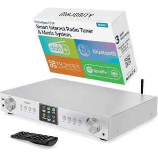 Majority Fitzwilliam Internetradio WLAN Tuner, DAB+ UKW Radio Receiver | Empfänger für Stereoanlage, Bluetooth, Spotify Connect & Podcasts, Hifi Adapter, OKTIV App-Steuerung, Fernbedienung Inklusive