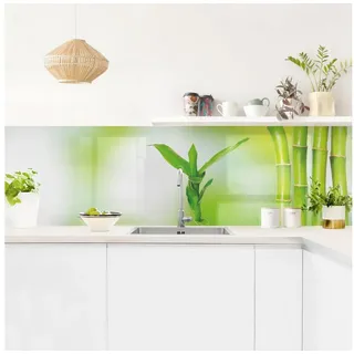 Bilderdepot24 Küchenrückwand grün dekor Blumen Wandpaneel Küche Grüner Bambus Wandverkleidung, (1-tlg., Nischenrückwand - für Fliesenspiegel ohne Bohren - matt), Spritzschutz Rückwand Küche Herd - Folie selbstklebend versch. Größen grün 315 cm x 90 cm