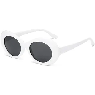 Long Keeper Retro Ovale Sonnenbrille – UV400 Mode Weiß Sonnenbrille Oval für Damen & Herren Weißer Vintage Brille Unisex 50MM - M