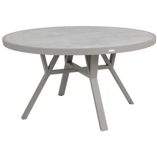 Gartenesstisch Samvaro 140 cm aus Aluminium und Glas, modern rund, beige, für 4–6 Personen