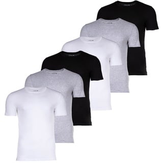 LACOSTE Herren T-Shirts, 6er Pack - Essentials, Rundhals, Slim Fit, Baumwolle, einfarbig Weiß/Grau/Schwarz M