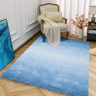 AUWUUA Große Moderner Teppich Wohnzimmer 150x180cm Farbverlauf Blau rutschfest Waschbar Teppich Schlafzimmer, Abstrakt Läufer Flur Rechteck Teppiche,Weich kurzflor Fußmatte für Büro Küchen