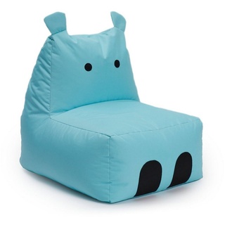 Lumaland Sitzsack Kinder Hippo Tier Kissen 80x70x65 cm (1x Kindersitzsack), Wohlfühl Sitzkissen, süßes Motiv, Kids, pflegeleicht blau