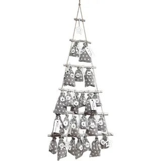 Frau WUNDERVoll® DIY Adventskalender Weihnachtsbaum grau, weiße Sterne, Ziffern weiß Höhe ca 110 cm / Holz Leiterbaum Adventskalender Weihnacht... - Grau