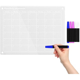 Tebinzi Klar Monatsplaner Abwischbar, Acrylic Kühlschrankkalender Magnetisch Mit 6 Stifte, Magnetische Trocken Abwischbare Kalender Tafel Für Kühlschrank