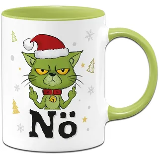 Tasse Grinch Katze - Nö - Weihnachtstasse lustig, Kaffeetasse mit Spruch als Geschenk für Anti Weihnachtsmuffel an Weihnachten (Grün)