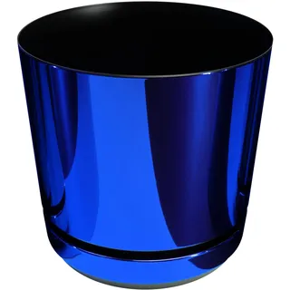 KERD Blumentopf 12 cm, Glänzend Blau (089), intensiv, glänzend, aus Recyclingmaterial, tiefer Blauton, dekorativ, mit Untersetzer, modern, skandinavisch, Glamour-Stil, handbeklebt, mit Drainage