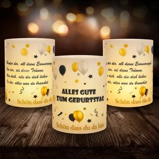 Seutgjie 12 Windlicht Tischdeko Geburtstag Deko Mann Frau Kinder | Happy Birthday Geburtstagsdeko Mädchen Junge Schwarz Gold für Teelichter oder Kerzen