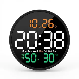 Wanduhr Digital, Temperatur, Luftfeuchtigkeit, modern, leise, Mehrfarbig