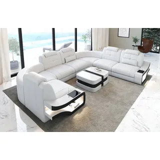 Sofa Dreams Wohnlandschaft Leder Couch Sofa Elena U Form Ledersofa, U-Form Ledersofa mit LED-Beleuchtung schwarz|weiß