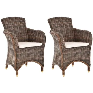 Set/2 Esszimmersessel Rattan mit Armlehnen Rattanstuhl Korbstuhl (Braun Natur)