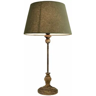 LOBERON Tischlampe Karlora, französischer Landhausstil, handgedrechselter Fuß, Tischleuchte, Wohnaccessoire, Kiefernholz, Baumwolle, grün/antikbraun