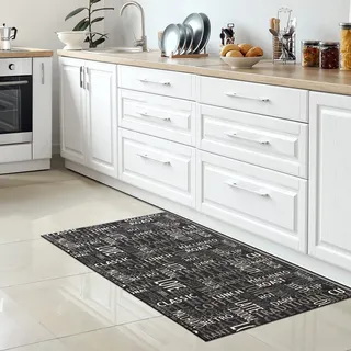 CARPETIA Teppich modern Küchenläufer KüchenTeppich Küche Fußbodenheizung geeignet dunkel grau 67 x 180 cm