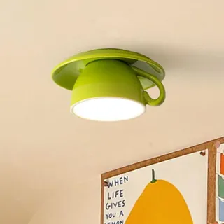 OOWOKS LED Deckenleuchte Rot Kreativ Deckenlampe Keramik Kaffeetasse Design 3 Farbtemperaturen (3000K/4500K/6000K) Moderne Deckenbeleuchtung Kronleuchter für Restaurant Café Flur Schlafzimmer,Grün