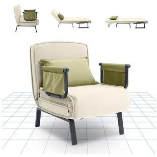 FLEXISPOT Loungesessel 3-in-1 Schlafsessel mit Bettfunktion, Verstellbare Rückenlehne (Gästebett & Schlafsofa aus Leinen mit Seitentasche, Klappbare Beine), Platzsparend für Wohnzimmer, Schlafzimmer oder Büro beige