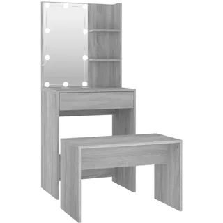 vidaXL Schminktisch-Set mit LED Grau Sonoma Holzwerkstoff