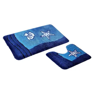 2-teiliges Blaues Badmatten-Set mit Aussparung - Blau