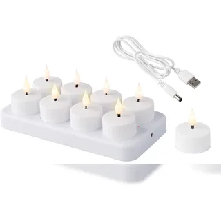 Lumineo 8 LED Teelichter 4cm Kunststoff - Elektrische Teelicht Kerzen batteriebetrieben & aufladbar Teelichtkerzen flackernde Flamme Dekokerzen Weiß Warmweiß