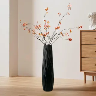 Große Bodenvase, 22,83 Zoll Dekorative Hohe Bodenvase, 3D Reliefstruktur Stehende Hydrokulturvase, Moderne Zentrale Dekoration Für Hochzeit, Wohnzimmer, Büro, Schlafzimmer(Schwarz)