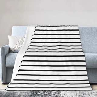 Schwarz und Weiß gestreifte Decke, Fleecedecke, kuschelig, leicht, 150 x 125 cm