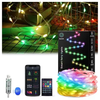 PRIISF LED-Lichterschlauch LED Lichterkette RGB Lichtschlauch Innen Außen Beleuchtung USB Stecker, Lichterketten Farbwechsel Smart APP Steuerung Timer Wasserdicht