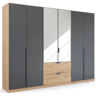 Drehtürenschrank RAUCH "Kleiderschrank Schrank Garderobe Ankleide DARK&WOOD BY QUADRA SPIN", braun (eiche artisan, grau metallic), B:271cm H:210cm T:54cm, Holzwerkstoff, Schränke, Drehtürenschrank, im Industrial Style mit Schubkästen in Eiche Dekor, mit Spiegel