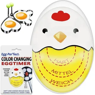 Fivejoy Eieruhr Egg Timer lustiger Eierkocher,Timer für gekochte Eier mit Farbwechsel (Anzeige hart/medium/weich,wiederverwendbar, 1-St) gelb|goldfarben