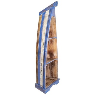 Oriental Galerie Standregal Boot Regal mit Steg Natur Blau Model Marina mittel, Handarbeit blau