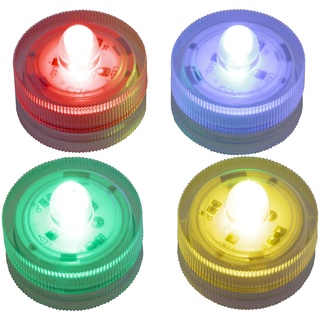 LED-Highlights Deko Kerzen Teelichter 4 er Set (je 1 x rot, gelb, blau, grün) wasserdicht leuchtend kabellos Batterie Stimmungslicht Tischlampe Innen Aussen