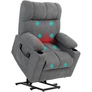Homcom Fernsehsessel mit Aufstehhilfe Samtoptik 95 x 109 x 91 cm Grau elektrisch mit Liegefunktion und Massagefunktion