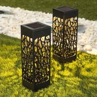 Hi LED Solar Schattenlampen 2er Set 6 x 6 x 28 cm schwarz/weiß