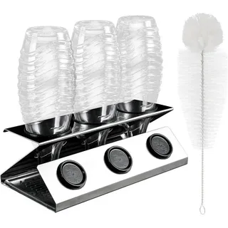 BlingBin Flaschenhalter Edelstahl Abtropfhalter,Deckelhalter Abtropfständer, (1 Set, 1-St., mit Einer Reinigungsbürste und Silikon Abtropfwanne), für Soda -Flaschen -Trocknungsregal, für Heimküche silberfarben