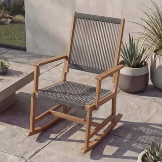 MCW Schaukelstuhl MCW-P73, Garten Outdoor Wippstuhl Relaxstuhl Schaukelliege, Akazie Holz Rope Seilgeflecht grau