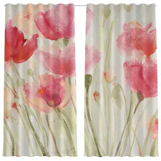 Bilderdepot24 Outdoorvorhang Wetterfest Gardinen Natur Blumen Mohnblumen Sommerwind (2 St), Ösen, blickdicht, Outdoor-geeigneter Vorhangstoff 370 g/m2, Outdoor Vorhang Balkon Terrasse Verdunkelungs Vorhänge Sonnenschutz rot 250 cm x 250 cm