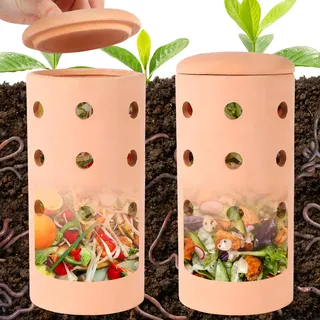 Underground Worm Farm Clay 25,4 cm Garten Kompostierbehälter Keramik Outdoor Gartenarbeit aus Küche Lebensmittelabfälle mit Löchern Systemen Nachhaltiger Wurmkomposter für Hochbeete zu Hause (2)