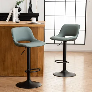 YOUNIKE Barhocker 2er Set, Barstühle Bar Stool Höhenverstellbar Drehstuhl, Küchenstühle Tresenstuhl mit Hohler Rückenlehne, Hohe Barhocker für Bartheke Küche, Graugrün