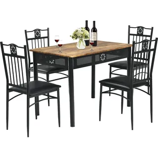 Costway 5 teiliges Esstisch-Set, mit 4 gepolsterten Stühlen, Küchentisch Bistrotisch Esszimmergruppe Sitzgruppe 4 Personen Holz für K... - Schwarz