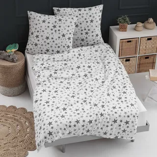 Traumschlaf Flanell Bettwäsche Sterne 200x200 cm + 2x 80x80 cm - grau