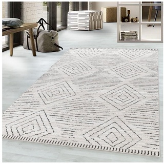 Designteppich Berberoptik Kurzflorteppich Muster Flachflorteppich Wohnzimmer, Miovani weiß 80 cm x 150 cm