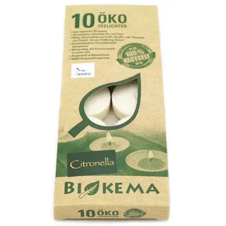 Citronella Öko-Teelichter Ø38 mm, BIOKEMA, ohne Alu-Hülle, Brenndauer ca. 4h, 10 St.