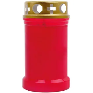 HS Candle Grabkerze (1-tlg), Grabkerze Grablicht Grableuchte mit goldenem Deckel rot