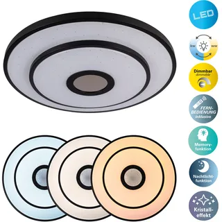 NÄVE LED Deckenleuchte "Genua", schwarz (weiß, sternenhimmel,, kristalleffekt), 1, Ø 49,5cm H: 6,8cm, 1 Stk., Leuchten, Dimmbar per IR-Fernbedienung, CCT, Memory, Nachlicht, Kristalleffekt, LED Deckenleuchte