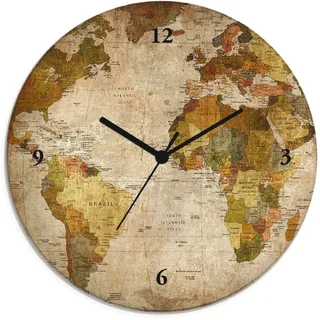 ARTland Wanduhr Weltkarte 30,0 cm 1,8 cm braun