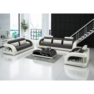 JVmoebel Sofa Ledersofa Couch Wohnlandschaft 3+2+1 Sitzer Garnitur Sofagarnitur, Made in Europe braun|weiß