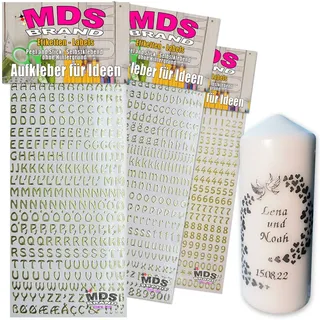 MDS Brand 8mm buchstaben zum aufkleben einfach zum basteln und gestalten von Scrapbook & Karten, auch EIN Super Alternative zu wachsbuchstaben Kerzen 66 (Gold)